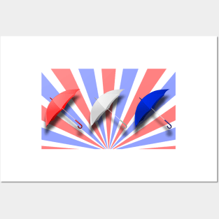 Red White And Blue Stripes With Umbrellas Posters and Art